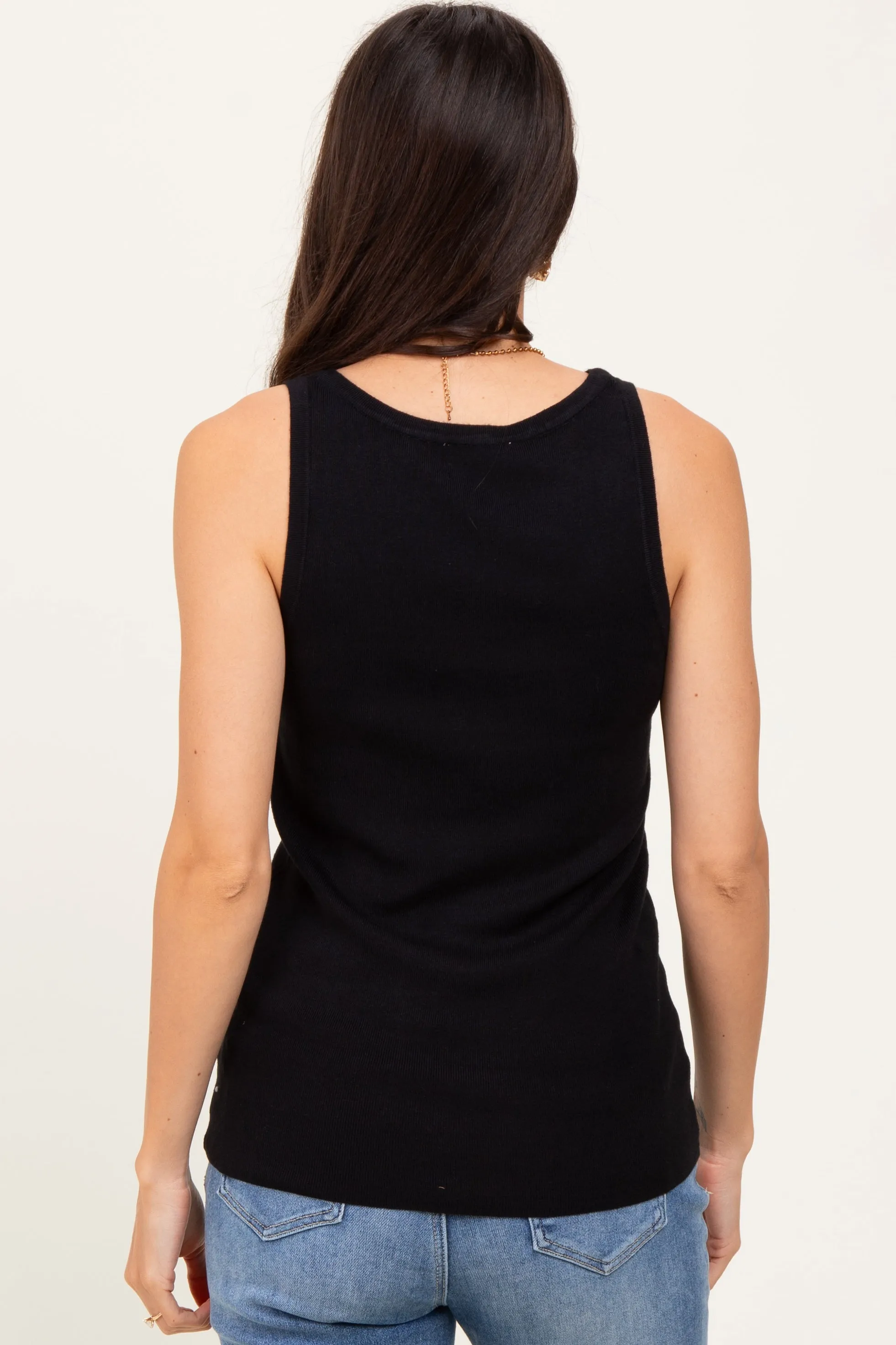 Black Ribbed Knit Button Tank Top sold by Pinkblush product image thumbnail 4
