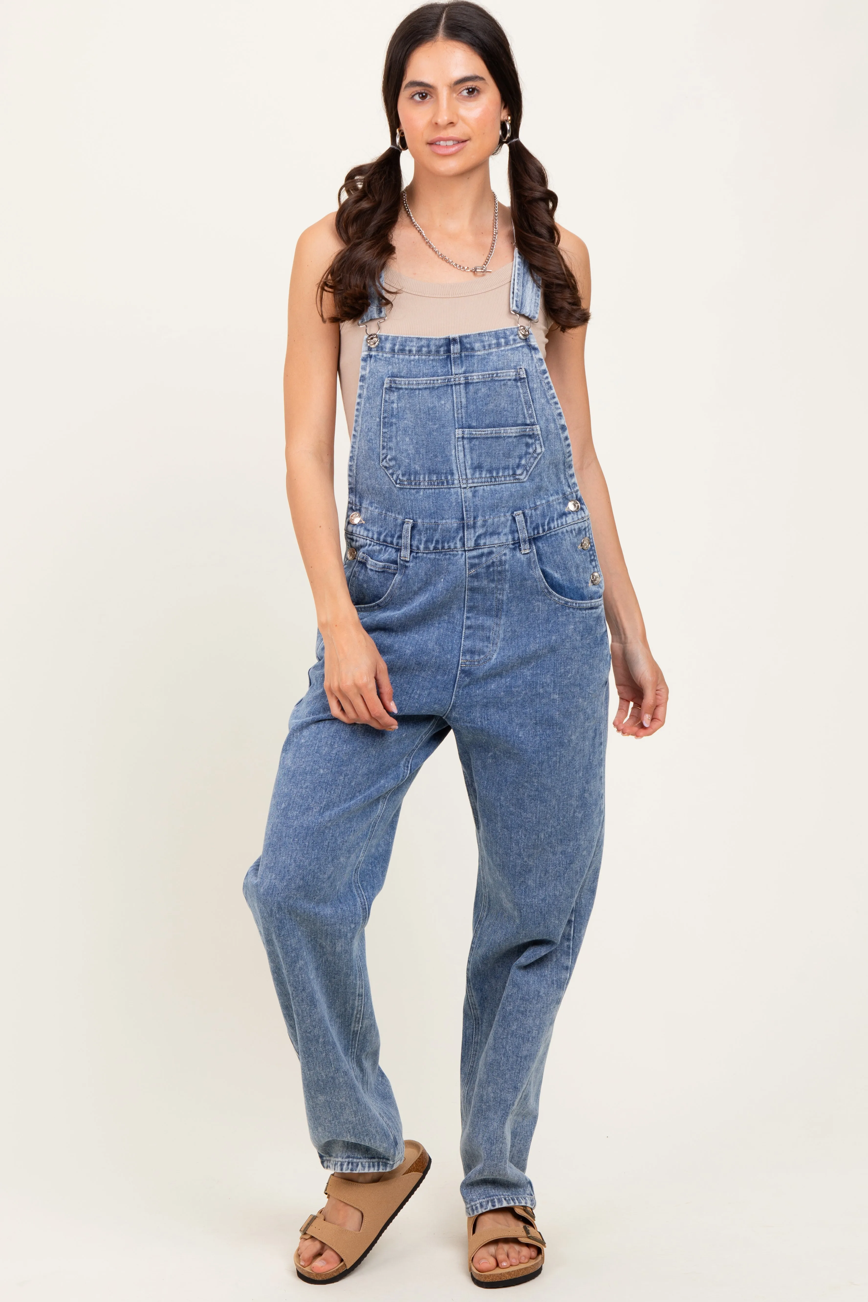 Light Blue Wash Rolled Cuff Denim Overalls sold by Pinkblush product image thumbnail 2