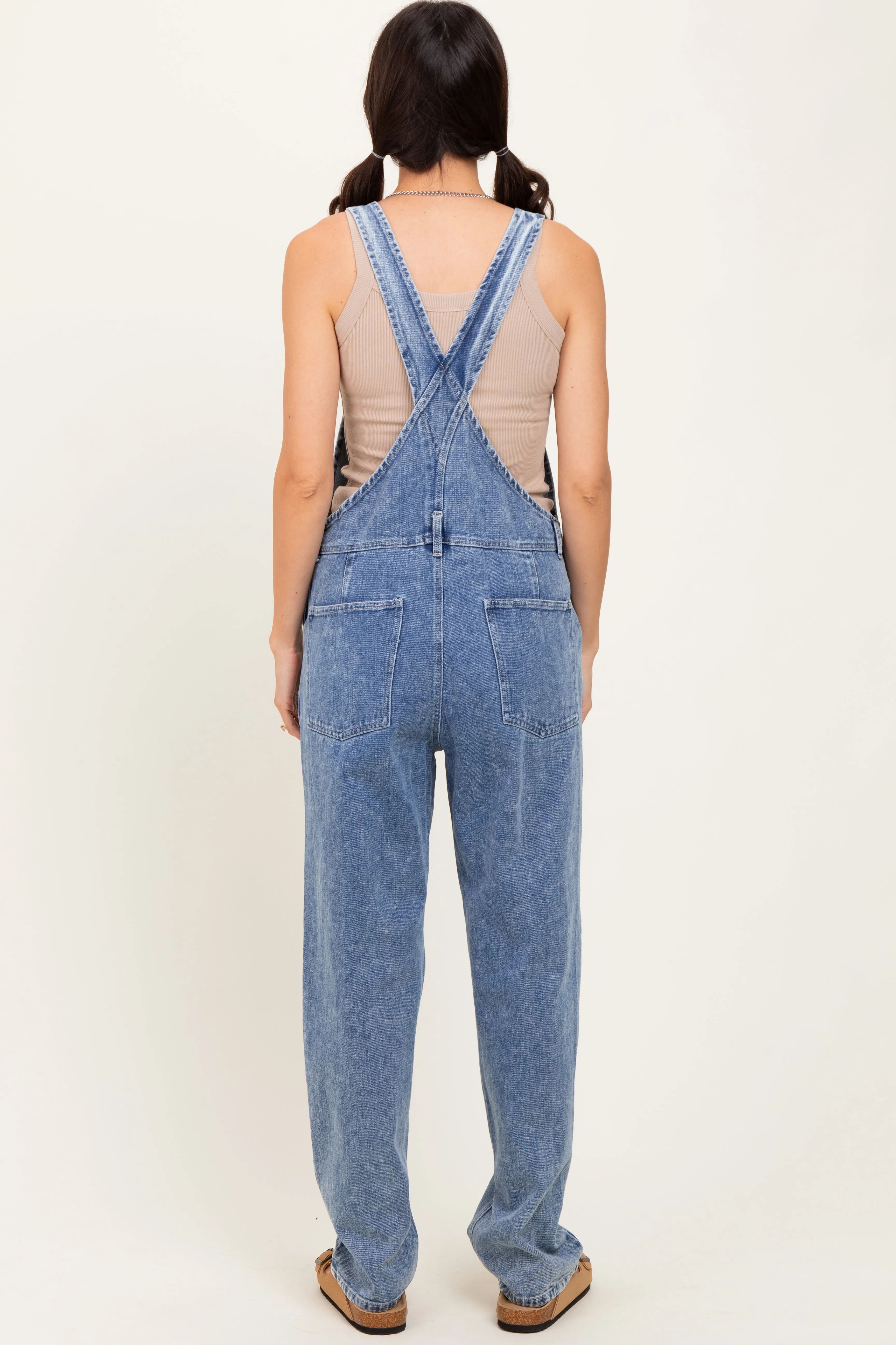 Light Blue Wash Rolled Cuff Denim Overalls sold by Pinkblush product image thumbnail 4