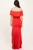 Red Off Shoulder Ruffle Hi-Low Maxi Dress sold by Pinkblush