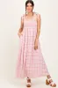 Pink Plaid Smocked Shoulder Tie Maxi Dress sold by Pinkblush