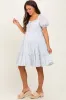 Light Blue Printed Button Up Ruffle Tiered Maternity Dress sold by Pinkblush