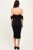 Black Off Shoulder Draped Ruched Midi Dress sold by Pinkblush