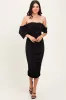 Black Off Shoulder Draped Ruched Midi Dress sold by Pinkblush