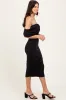 Black Off Shoulder Draped Ruched Midi Dress sold by Pinkblush