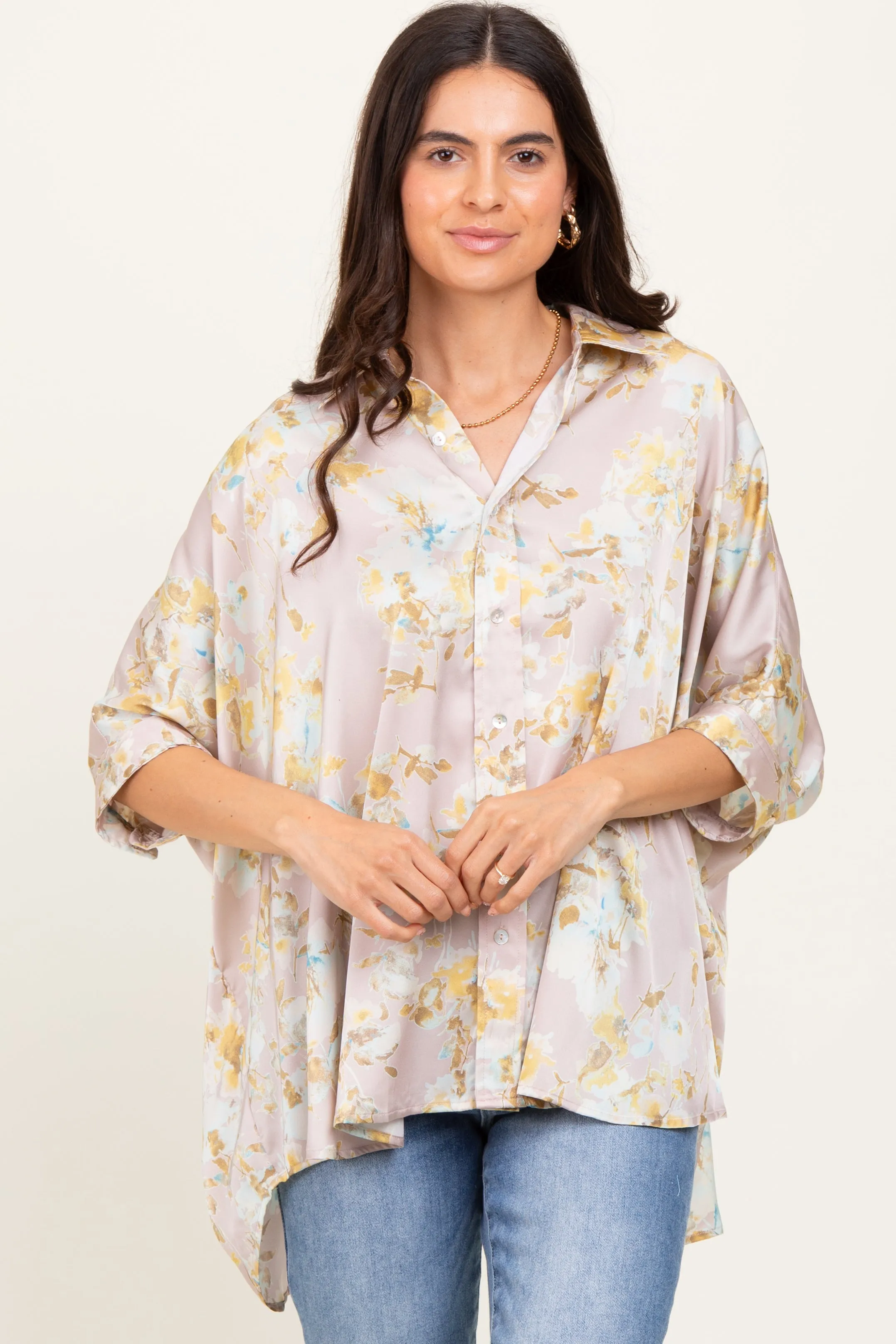 Light Pink Floral Boxy Fit Short Sleeve Blouse sold by Pinkblush product image thumbnail 2