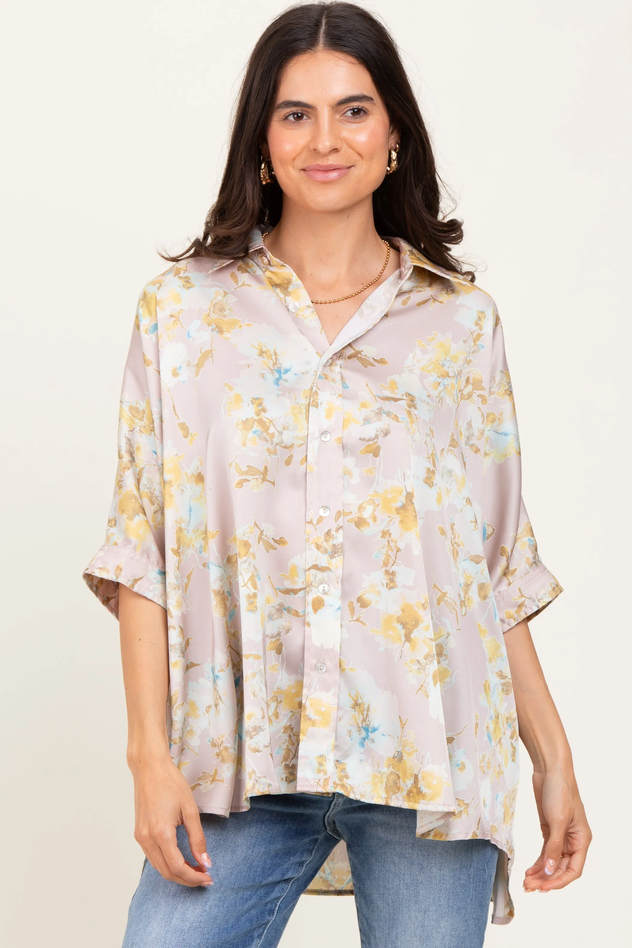 Light Pink Floral Boxy Fit Short Sleeve Blouse sold by Pinkblush