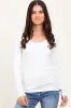 White Ribbed Ruched Long Sleeve Top sold by Pinkblush