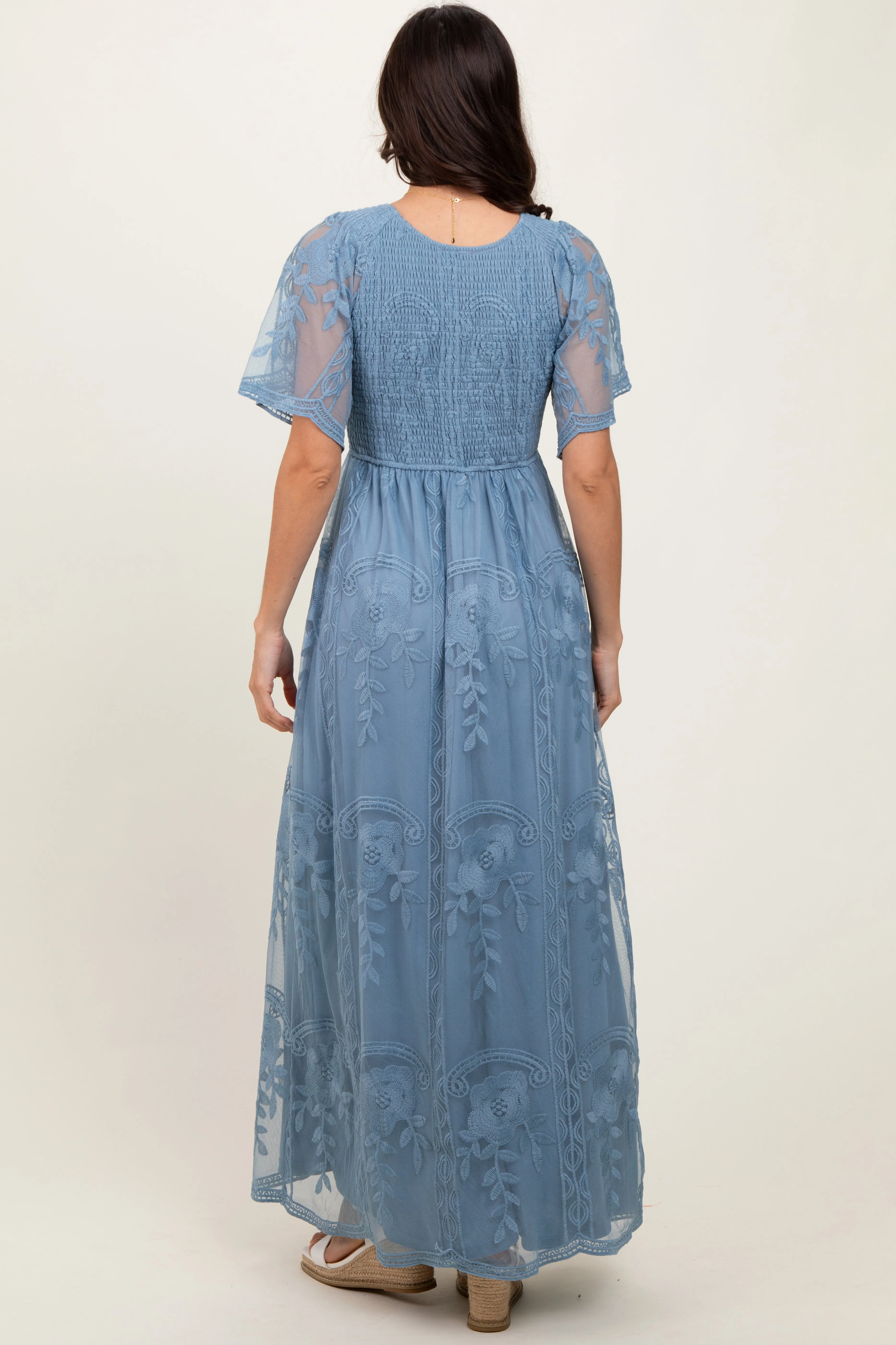 Blue Smocked Top Lace Maxi Dress sold by Pinkblush product image thumbnail 4