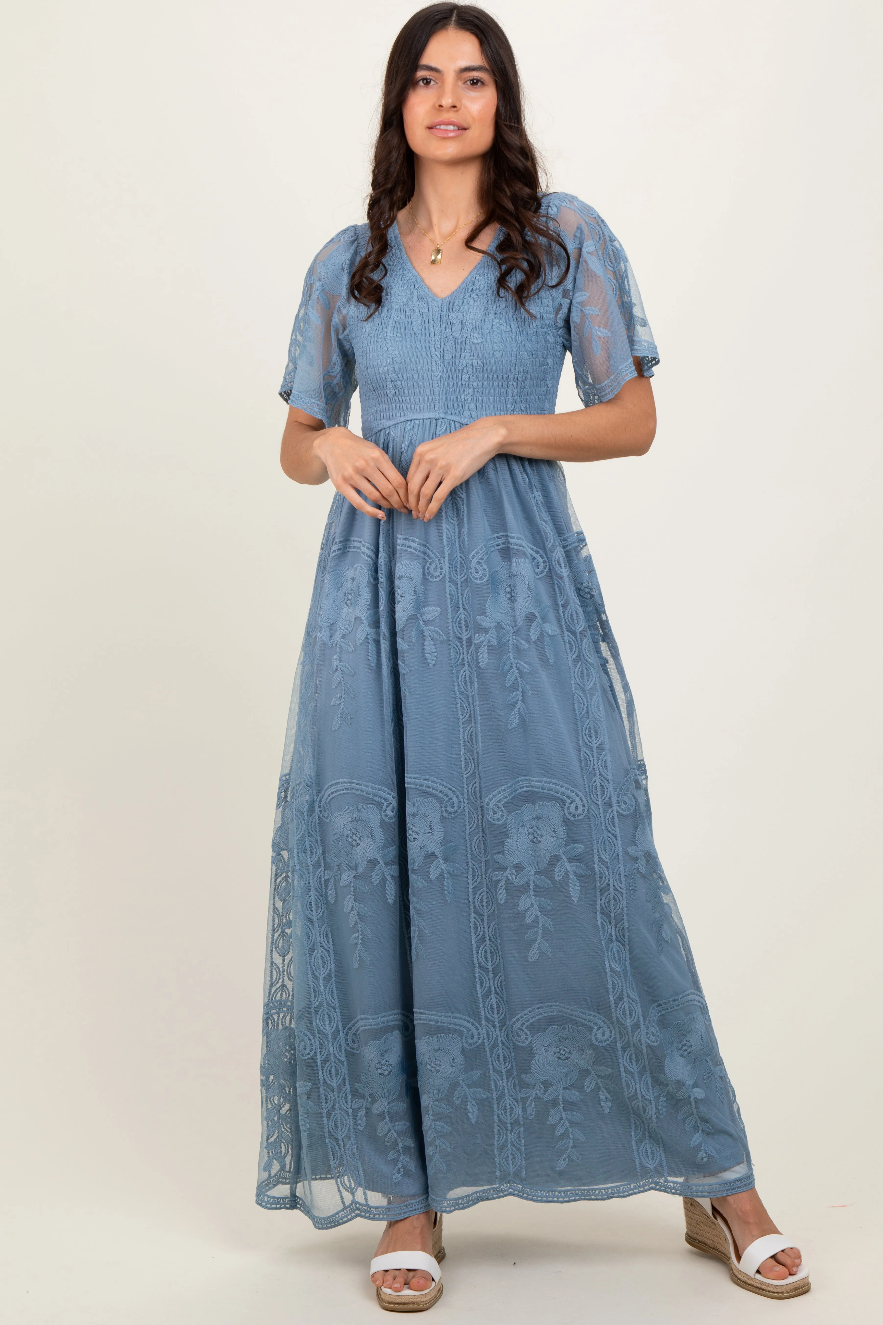 Blue Smocked Top Lace Maxi Dress sold by Pinkblush product image thumbnail 2