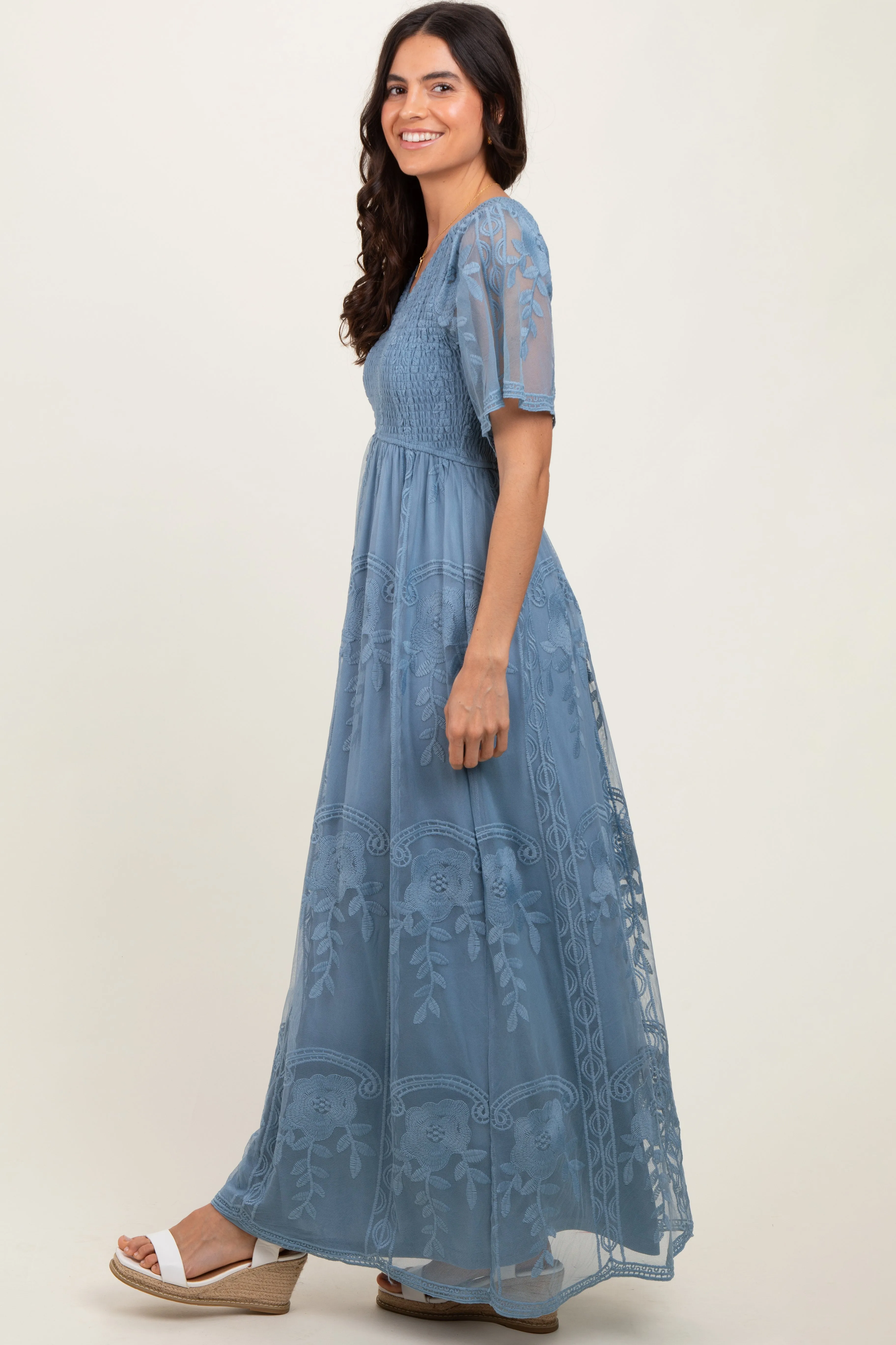 Blue Smocked Top Lace Maxi Dress sold by Pinkblush product image thumbnail 3