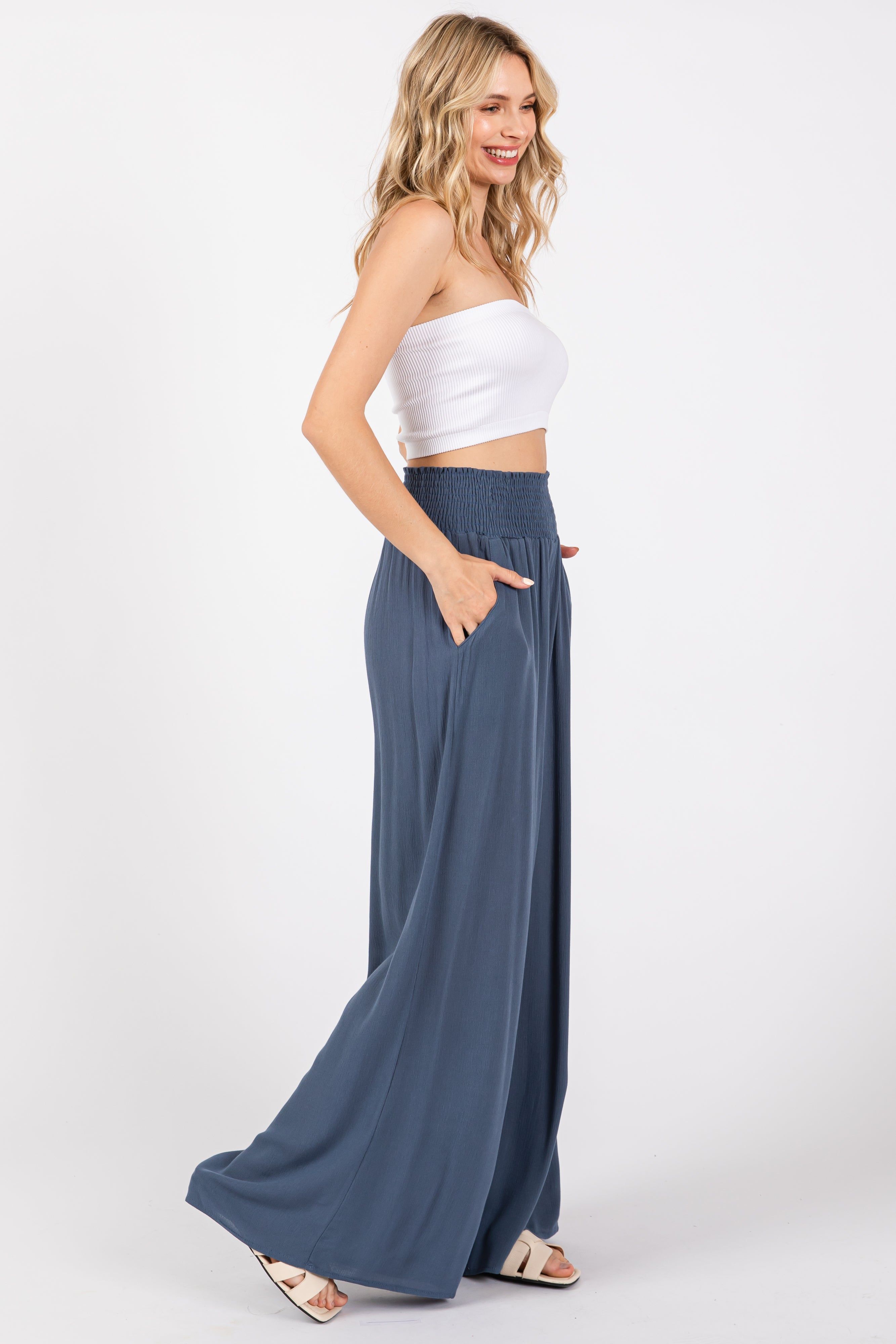 Blue Wide Smock Waist Pants sold by Pinkblush product image thumbnail 2