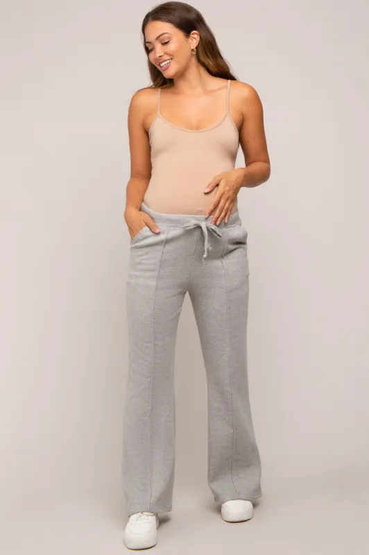 Heather Grey Faux Fur Lined Maternity Flare Lounge Pants sold by Pinkblush