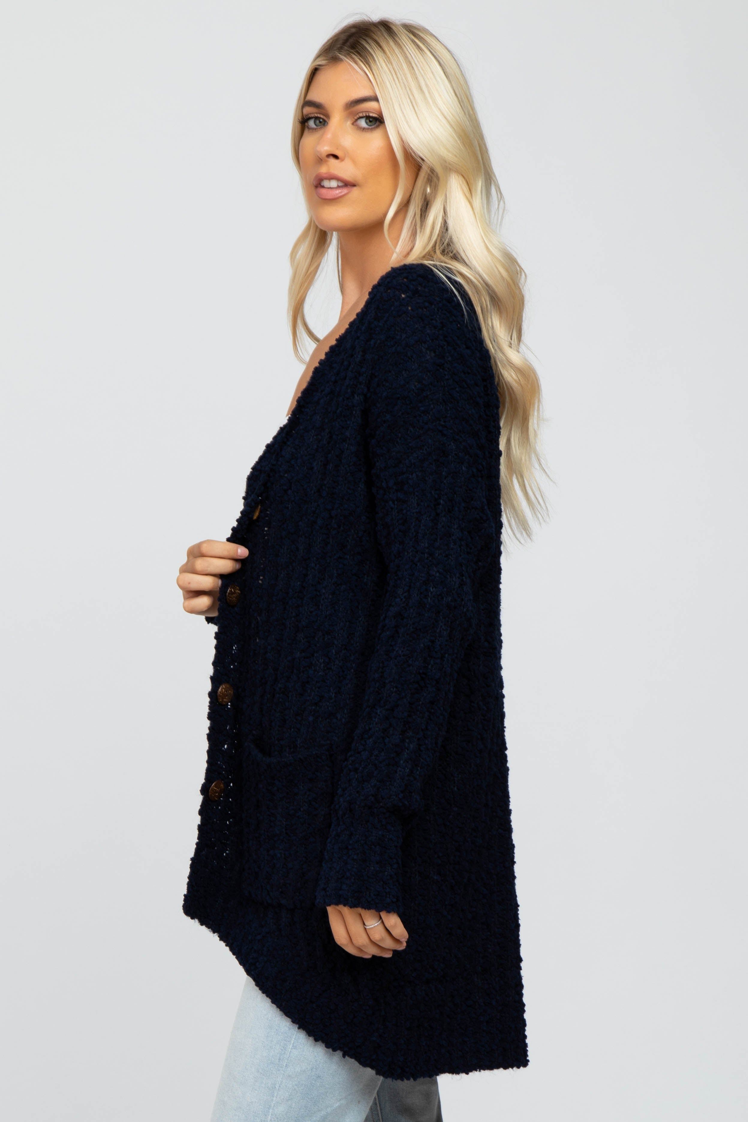 Navy Blue Popcorn Knit Hi-Low Cardigan sold by Pinkblush product image thumbnail 2