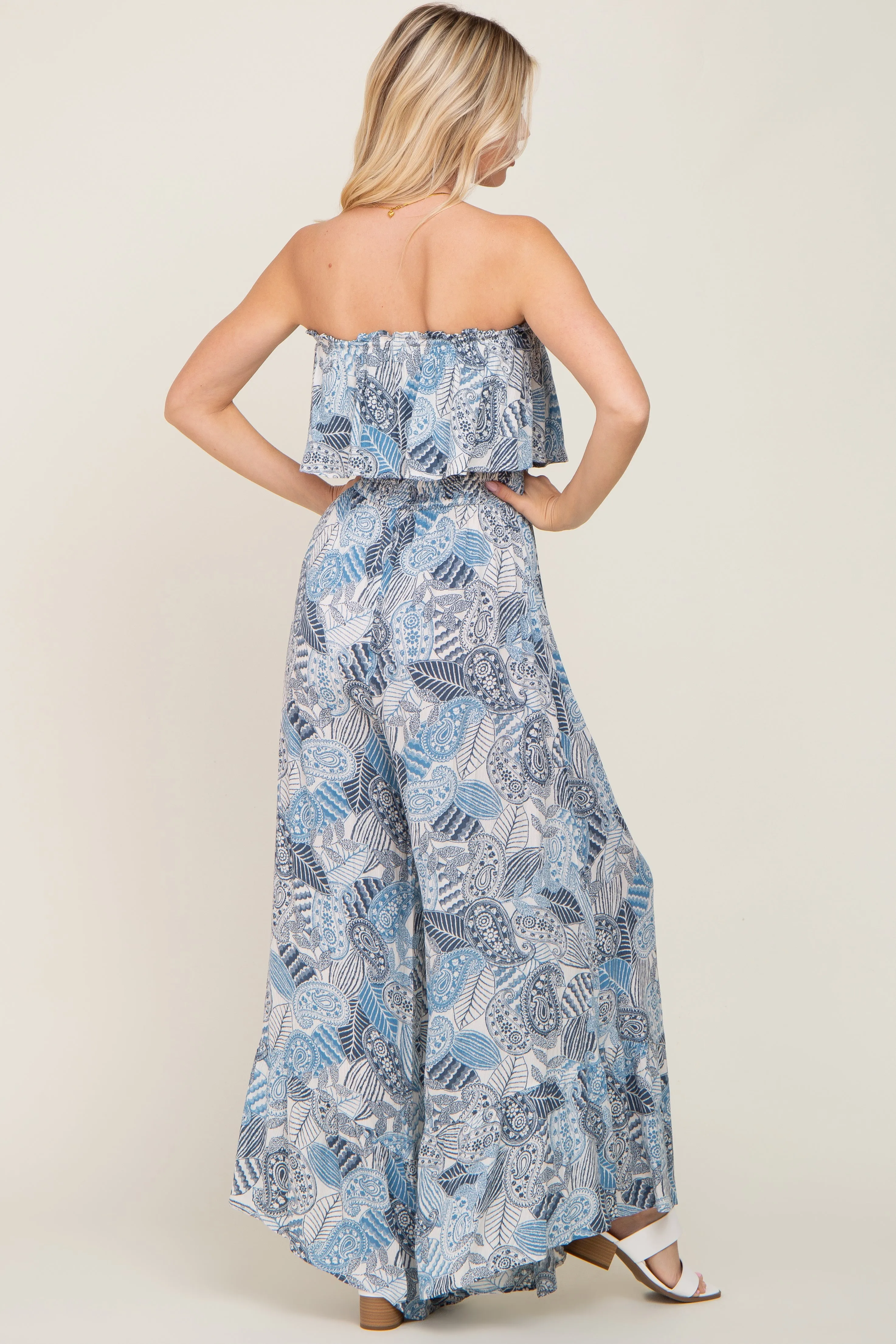 Blue Printed Strapless Ruffle Hem Jumpsuit sold by Pinkblush product image thumbnail 3
