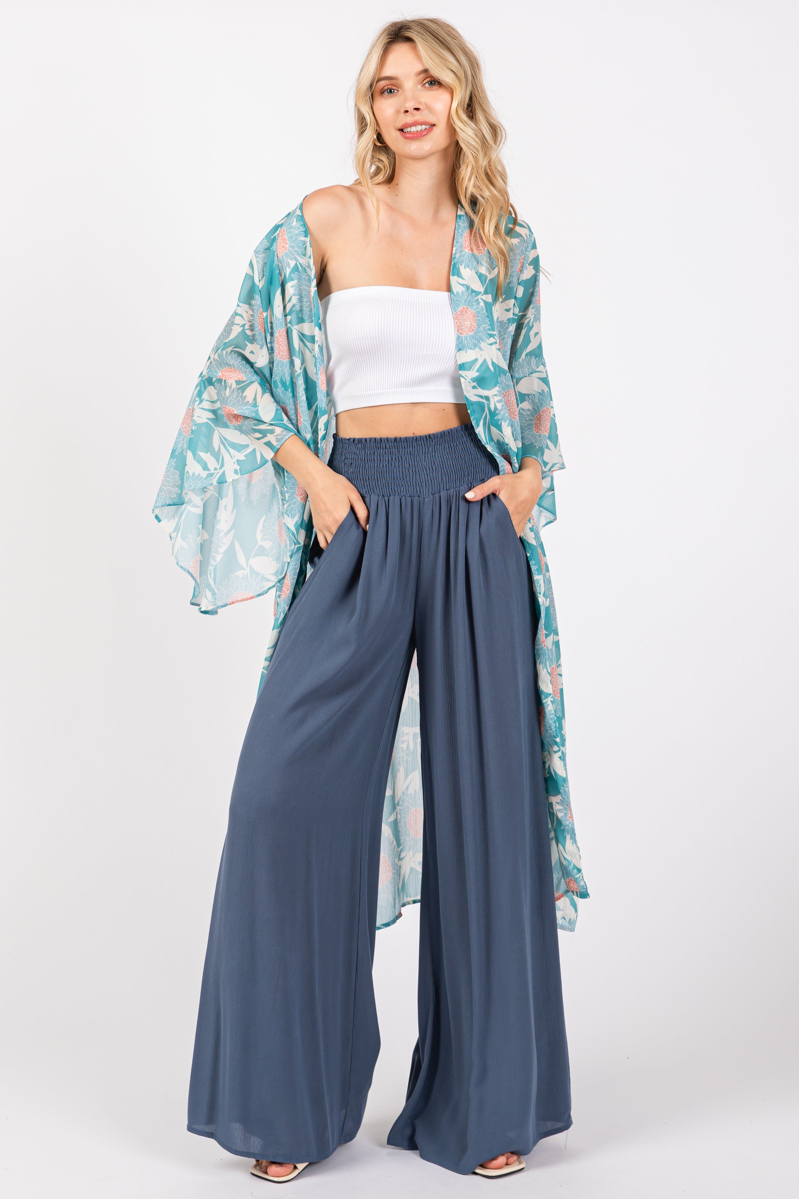 Blue Wide Smock Waist Pants sold by Pinkblush product image thumbnail 4