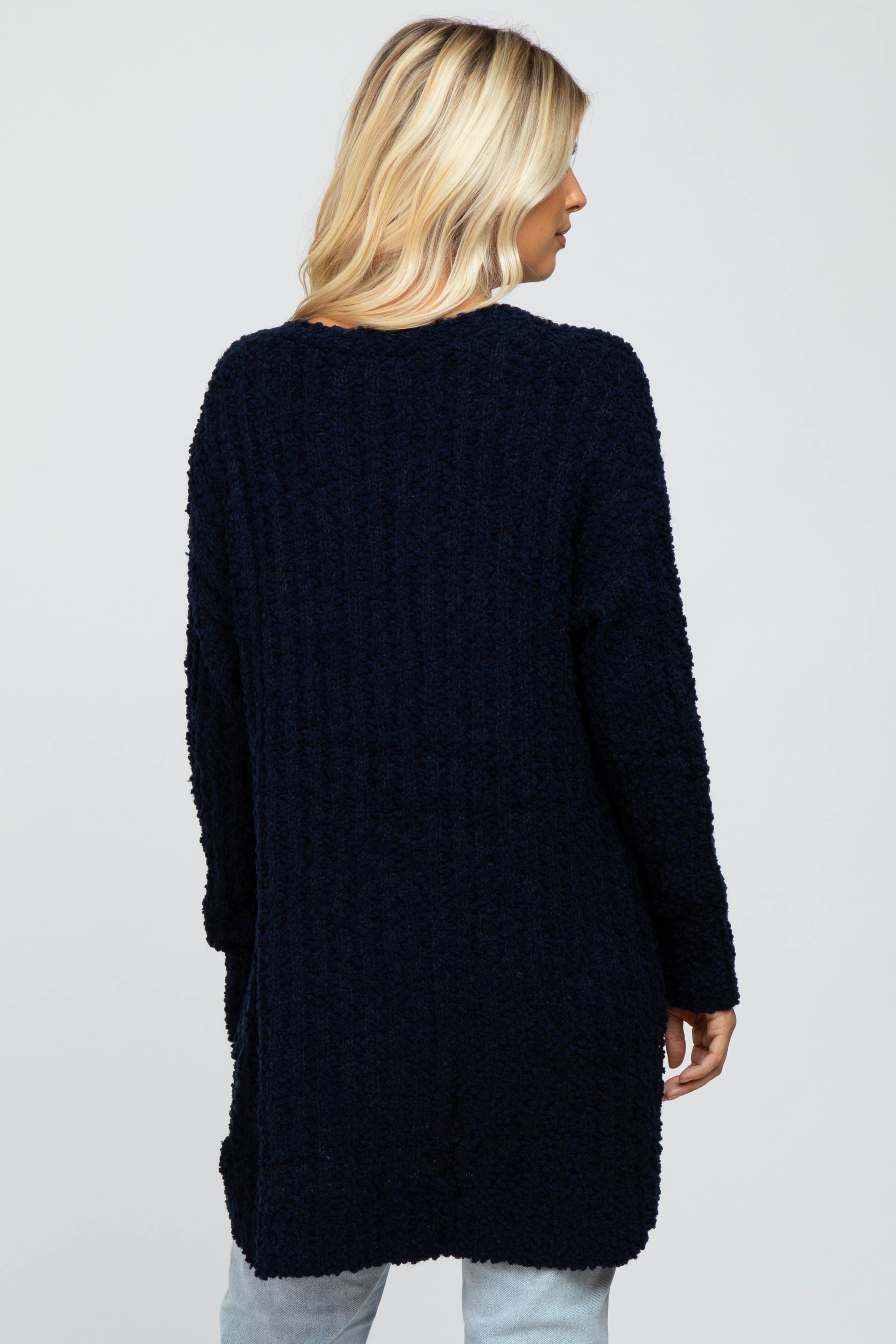Navy Blue Popcorn Knit Hi-Low Cardigan sold by Pinkblush product image thumbnail 3