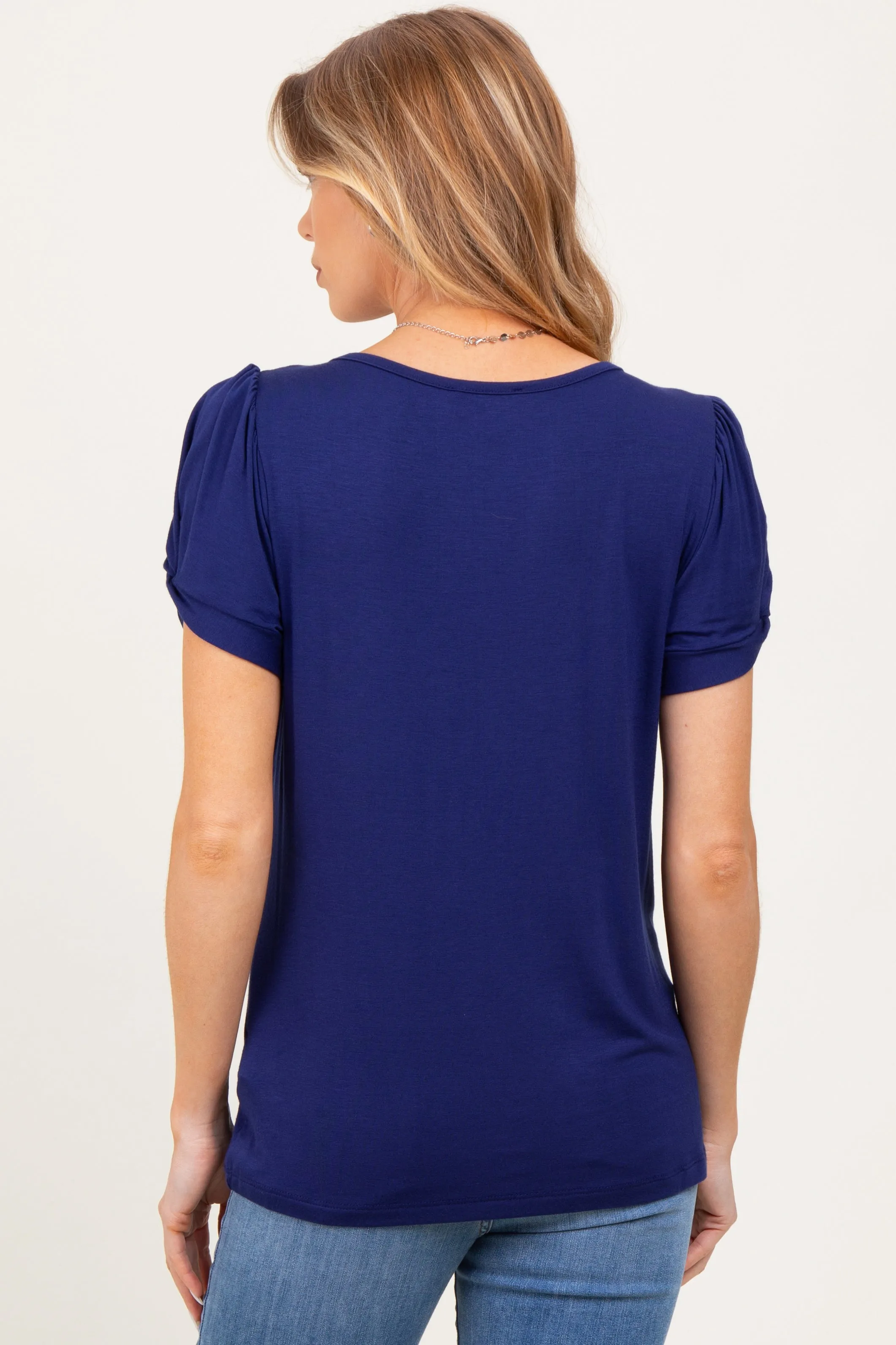 Navy Twisted Short Sleeve Maternity Top sold by Pinkblush product image thumbnail 3