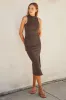 Brown Mock Neck Side Slit Maternity Midi Dress sold by Pinkblush