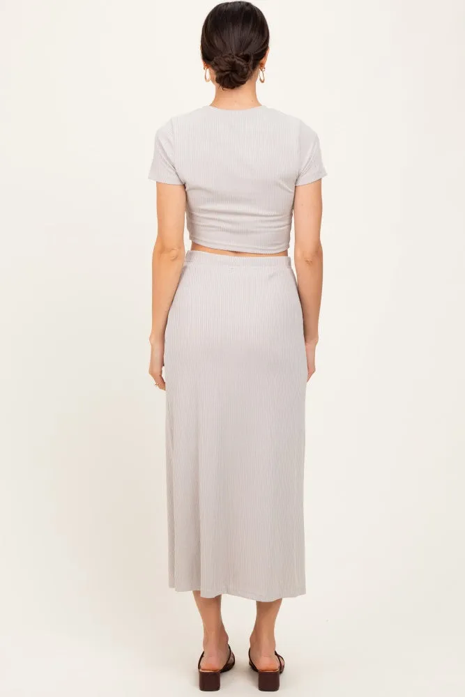 Light Taupe Ribbed Knit Crop Tee Maxi Skirt Set sold by Pinkblush product image thumbnail 4