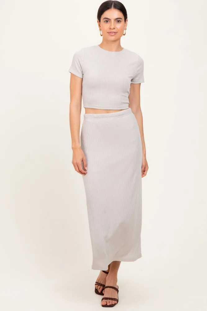Light Taupe Ribbed Knit Crop Tee Maxi Skirt Set sold by Pinkblush