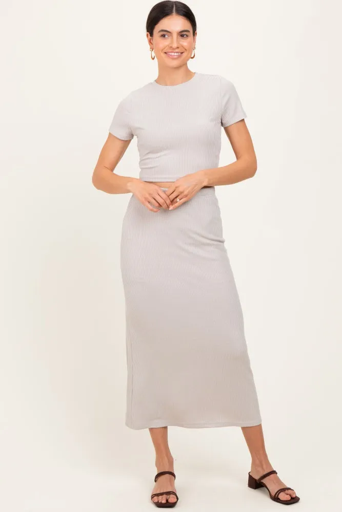Light Taupe Ribbed Knit Crop Tee Maxi Skirt Set sold by Pinkblush product image thumbnail 2