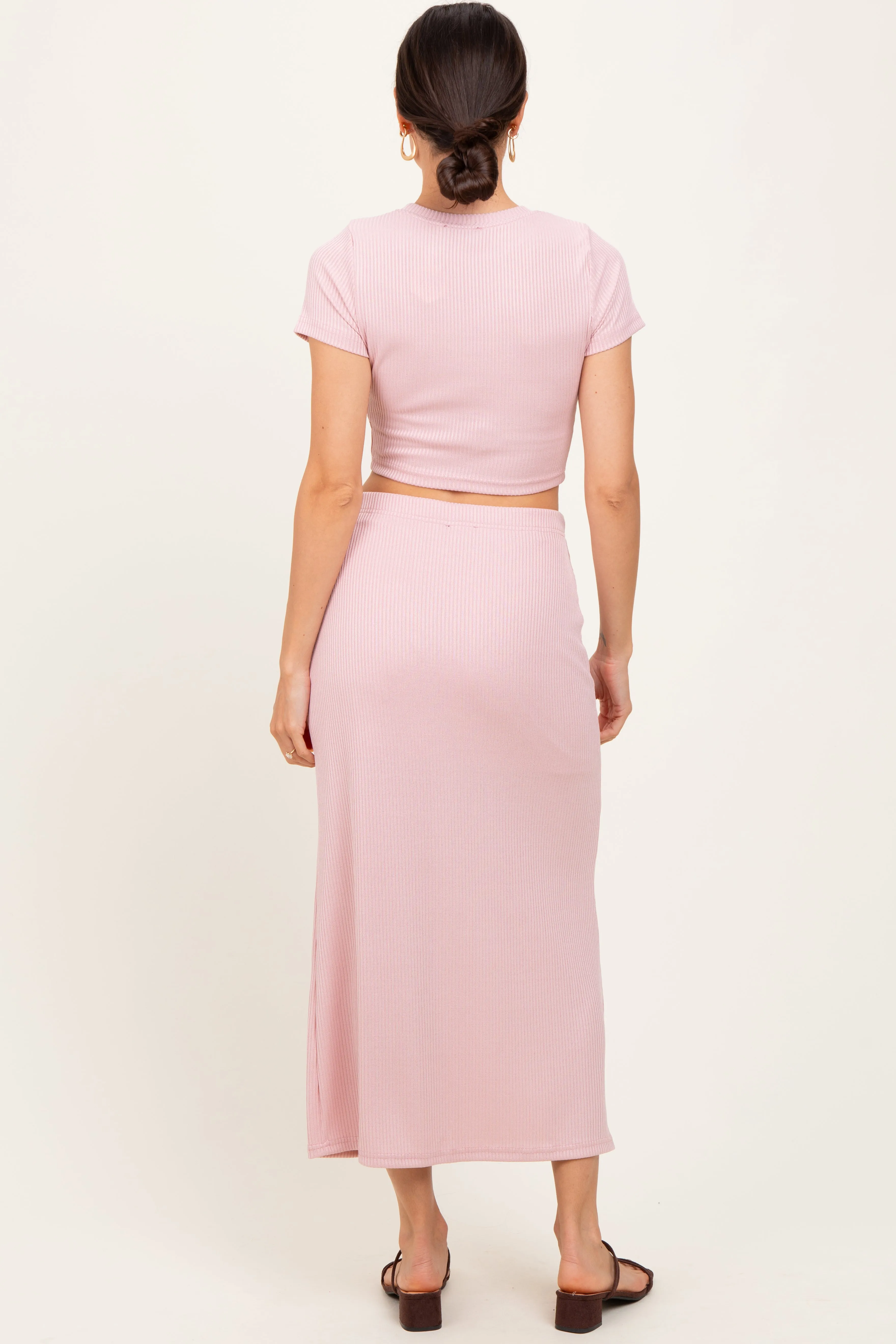 Light Pink Ribbed Knit Crop Tee Maxi Skirt Set sold by Pinkblush product image thumbnail 4