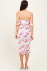 Fuchsia Floral Off Shoulder Ruched Mesh Midi Dress sold by Pinkblush