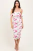 Fuchsia Floral Off Shoulder Ruched Mesh Midi Dress sold by Pinkblush