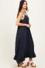 Navy Scallop Trim Shoulder Tie Maxi Dress sold by Pinkblush