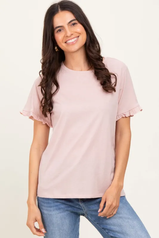 Pink Ruffle Trim Short Sleeve T-Shirt sold by Pinkblush