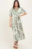 Olive Leaf Print Scallop Trim Midi Shirt Dress sold by Pinkblush