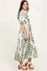 Olive Leaf Print Scallop Trim Midi Shirt Dress sold by Pinkblush