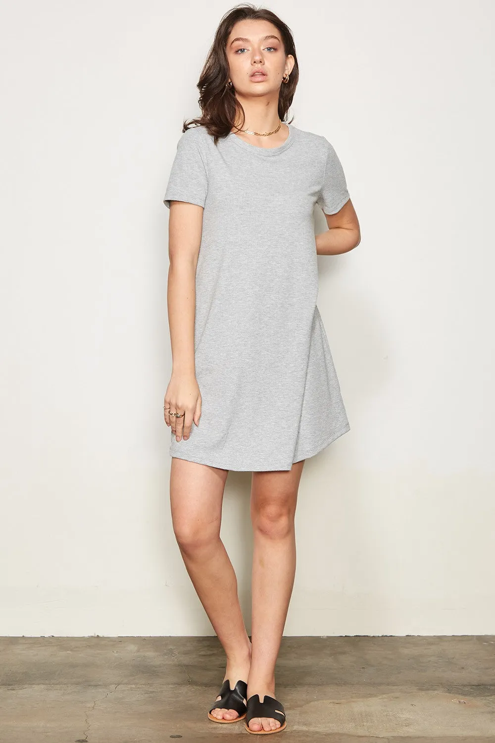 Heather Grey Ribbed Knit Basic Short Sleeve T-Shirt Dress sold by Pinkblush product image thumbnail 3
