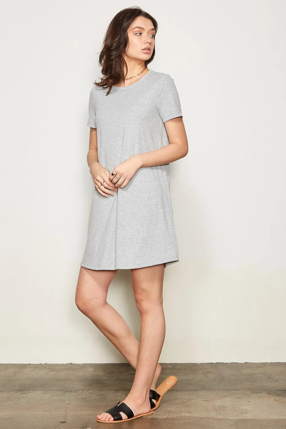 Heather Grey Ribbed Knit Basic Short Sleeve T-Shirt Dress sold by Pinkblush product image thumbnail 4