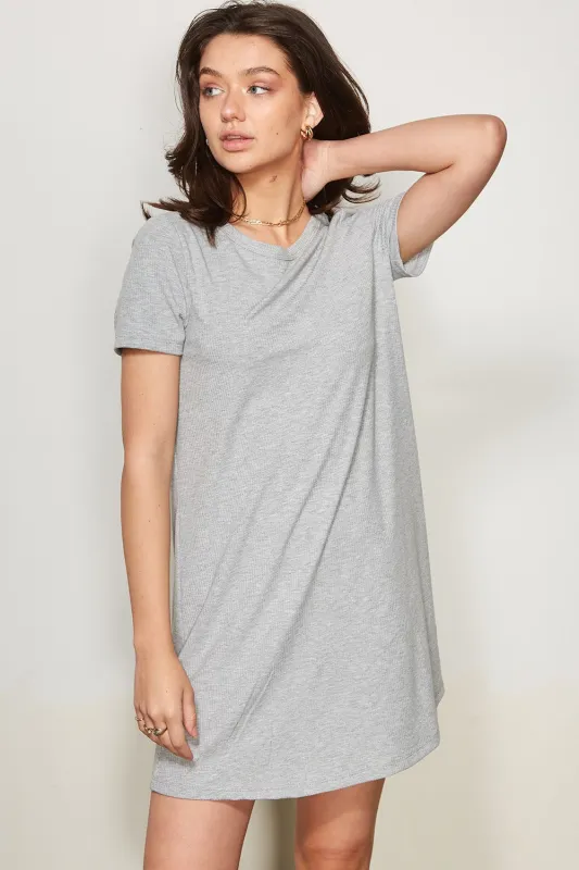 Heather Grey Ribbed Knit Basic Short Sleeve T-Shirt Dress sold by Pinkblush
