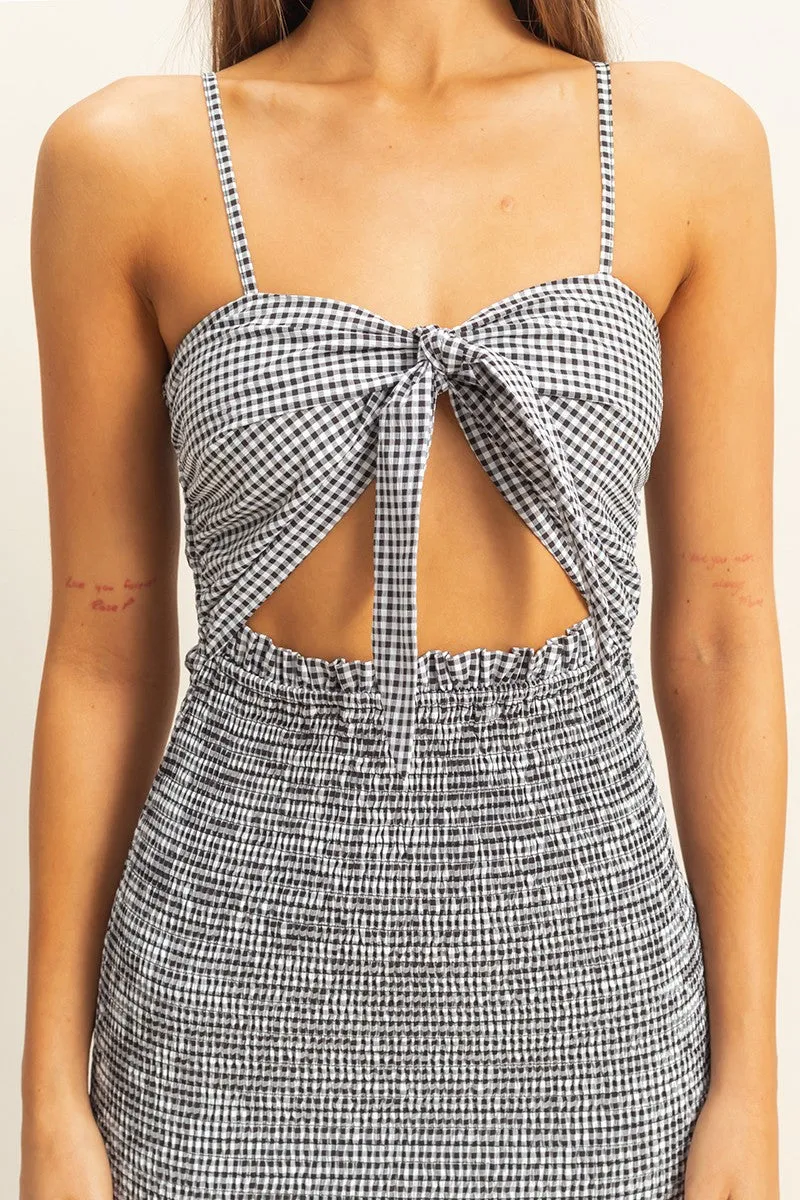 Black Gingham Smocked Cutout Midi Dress sold by Pinkblush product image thumbnail 4