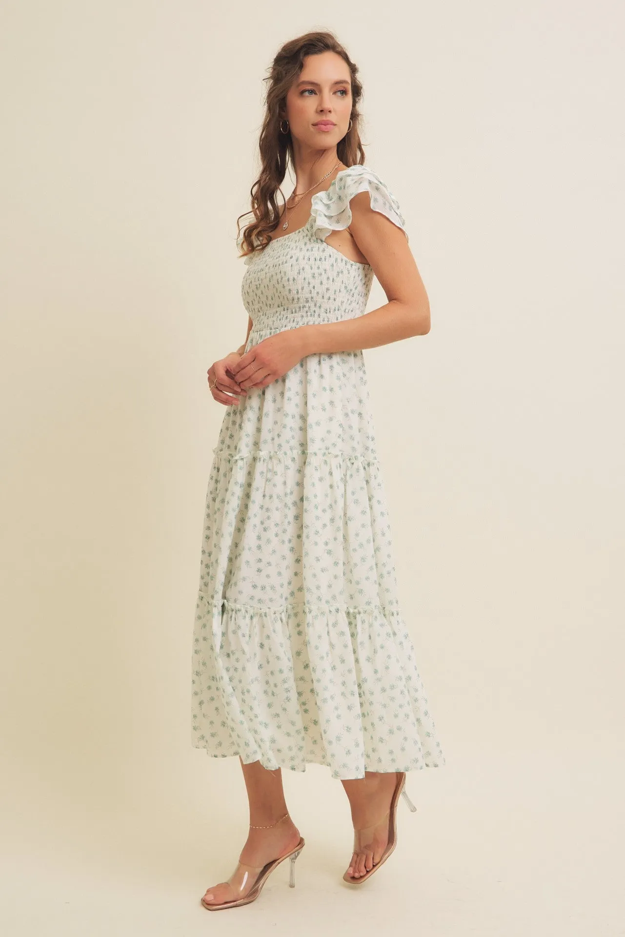 Jade Elegant Chiffon Floral Smocked Midi Dress sold by Pinkblush product image thumbnail 3