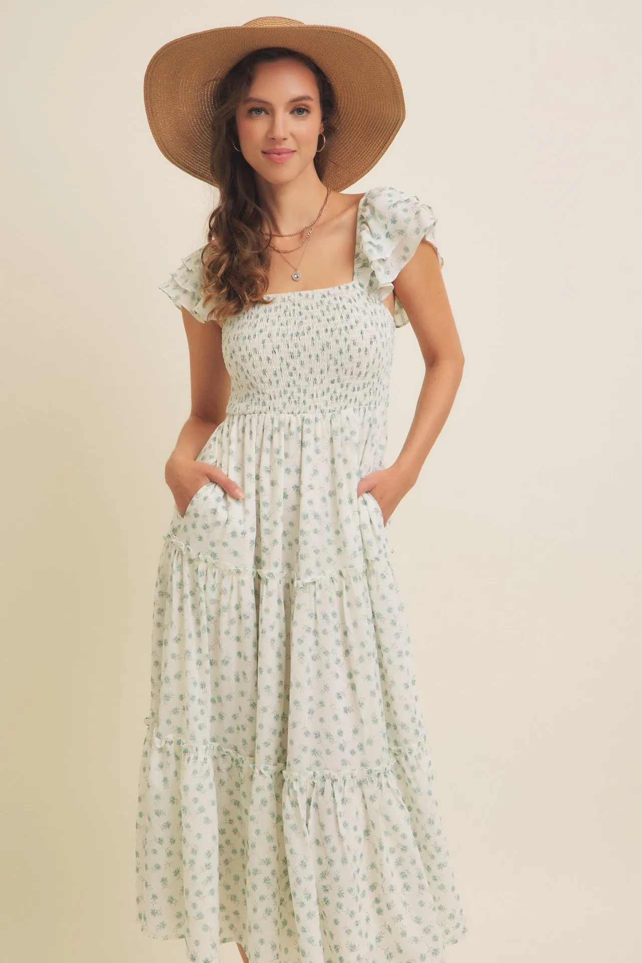 Jade Elegant Chiffon Floral Smocked Midi Dress sold by Pinkblush product image thumbnail 5