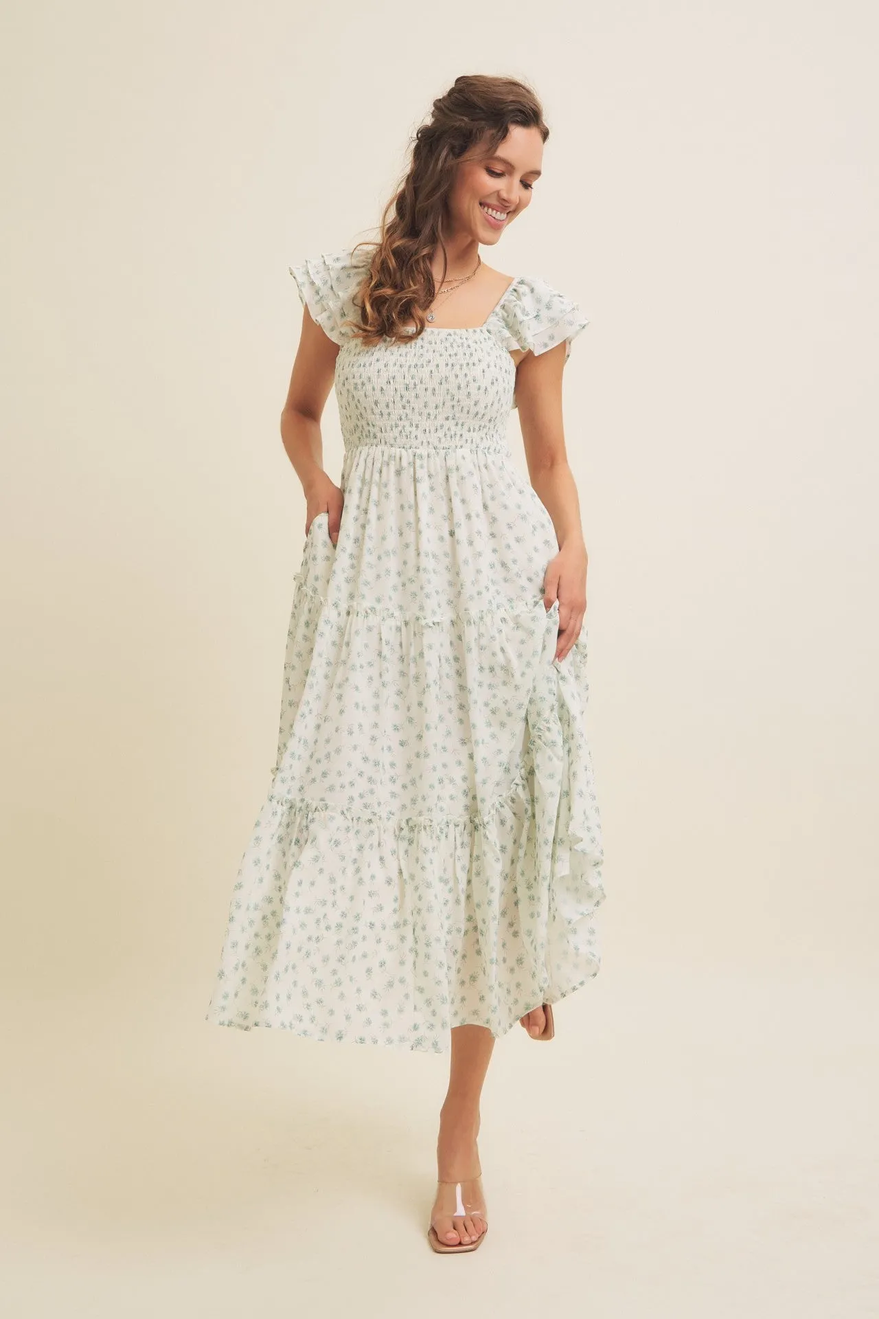 Jade Elegant Chiffon Floral Smocked Midi Dress sold by Pinkblush product image thumbnail 2