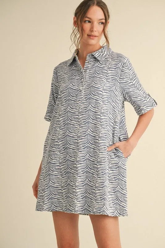 Blue Zebra Print Pocketed Mini Dress sold by Pinkblush product image thumbnail 2