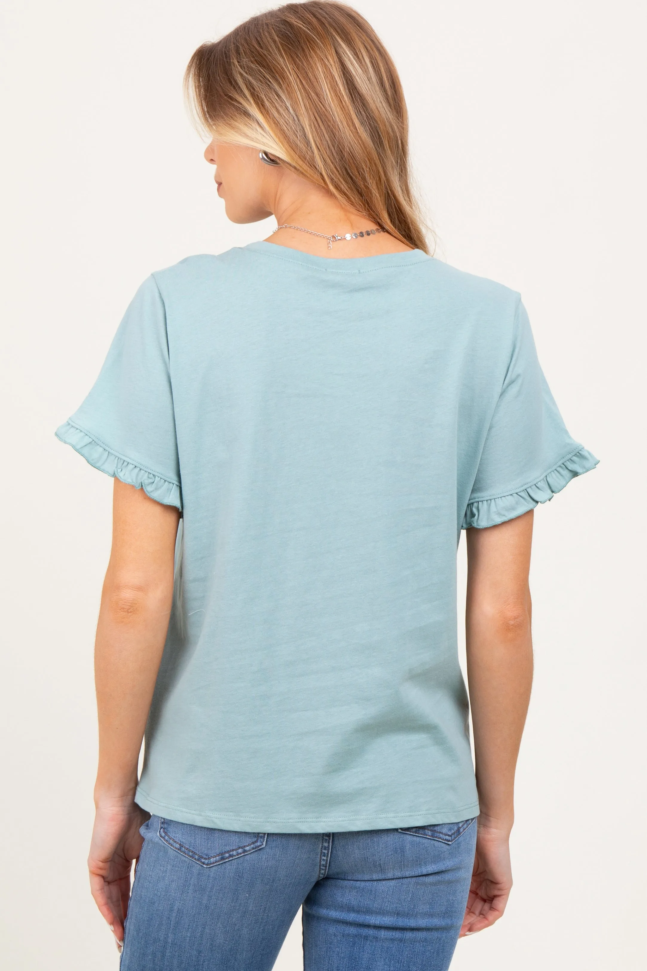 Mint Ruffle Trim Short Sleeve Maternity T-Shirt sold by Pinkblush product image thumbnail 3