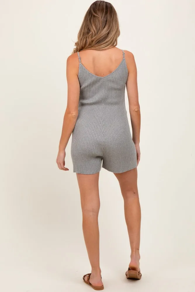 Heather Grey Ribbed Knit Sleeveless Maternity Romper sold by Pinkblush product image thumbnail 3