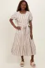 Ivory Stripe Tiered Tied Waist Maternity Midi Dress sold by Pinkblush
