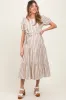 Ivory Stripe Tiered Tied Waist Maternity Midi Dress sold by Pinkblush