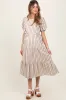 Ivory Stripe Tiered Tied Waist Maternity Midi Dress sold by Pinkblush