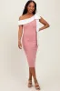 Mauve Coloblock One Shoulder Draped Midi Dress sold by Pinkblush