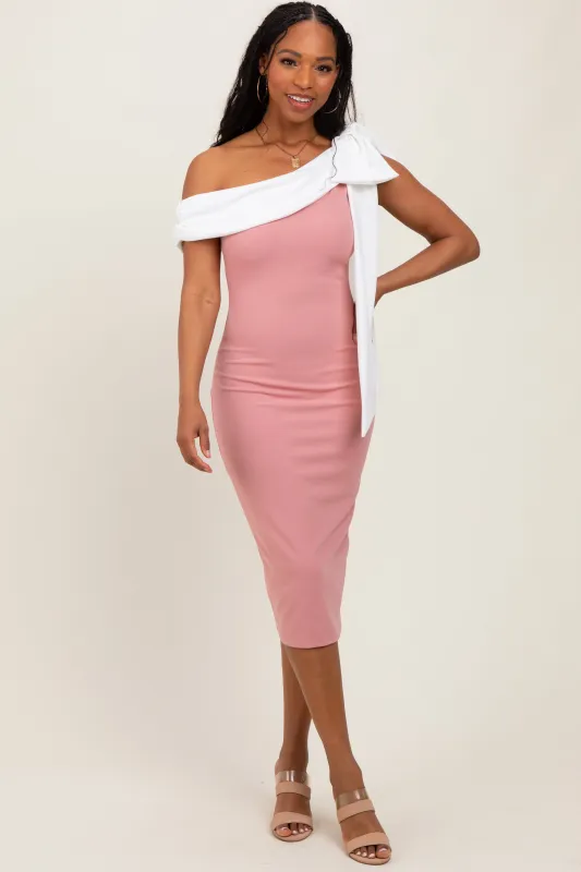 Mauve Coloblock One Shoulder Draped Midi Dress sold by Pinkblush