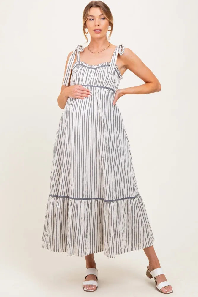 Charcoal Striped Bow-Tie Maternity Maxi Dress sold by Pinkblush product image thumbnail 3