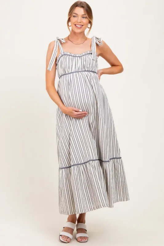 Charcoal Striped Bow-Tie Maternity Maxi Dress sold by Pinkblush